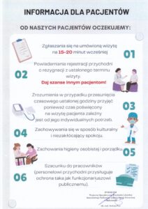 Plansza z ogólnymi informacjami dla pacjentów